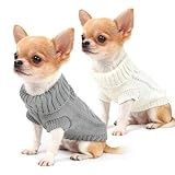 Picture of 2 Pack Turtleneck Puppy Sweaters Warm Knitted Dog Sweaters for Small Dogs Girl Boy Teacup and Cats Pet Clothes Doggie Apparel Outfits, Grey White, XXS