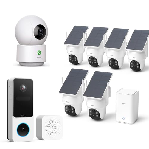 aosu Whole-Home Security Bundle – 6-Cam Wireless Outdoor Kit + Smart Video Doorbell + 2K Indoor Baby/Pet Monitor, No Subscription, Local Storage, Compatible with Alexa & Google Assistant