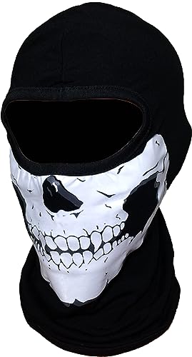 Balaclava Full Face con Estampado de Calavera en Felpa, Protector Negro Plano miniatura 1