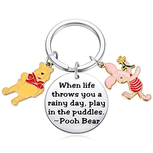 Ralukiia Pooh Bear Piglet Keychain Decor Party Suppiles - When Life Throws You a Rainy Day, Play in The Puddles Inspirational Gifts
