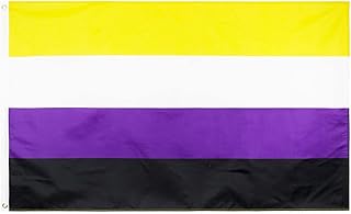 Eidoct 3x5 Foot Non-Binary Pride Flag, Non-Binary 3x5 Foot LGBTQ, Perfect Non Binary Banner for Indoor or Outdoor, Large LGBT NB Flag with Brass Grommets