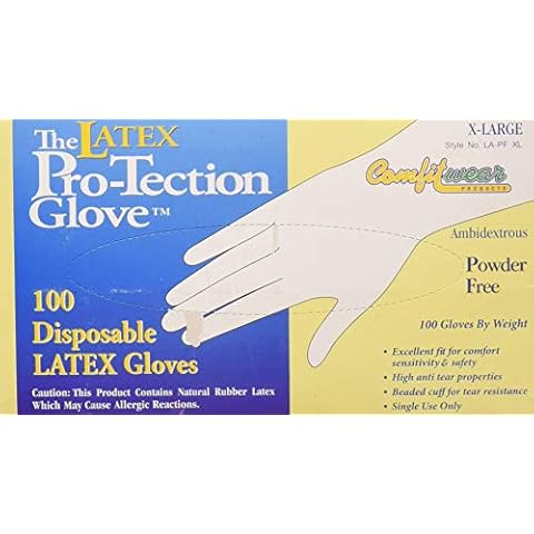 Comfitwear 200 Disposable Latex Gloves, Powder Free Size X-Large Cover