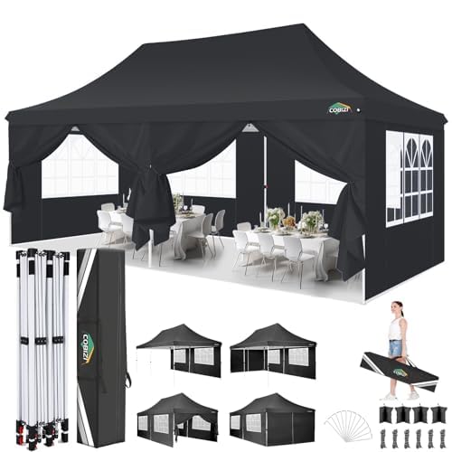 Image of COBIZI 10x20 Pop up Canopy Tent for Parties, Carry Bag,6 Walls,4 Sandbags