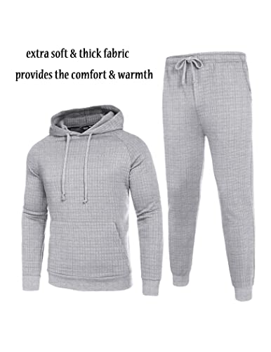 Coofandy Men's Tracksuit 2 Piece Waffle Hoodie Sweatsuits Sets Athletic Jogging Suits With Pocket Light Grey #TOP2