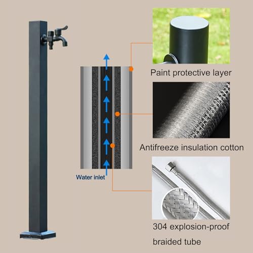 Pionowa kolumna wody ze stali nierdzewnej – wolnostojący stojak na wąż z kranem, odporny na mróz, do nawadniania i podlewania