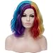 Beauwig 14" Short Bob Wavy Curly Rainbow Wig For Women Cosplay Halloween Come with Wig Cap (Rainbow)