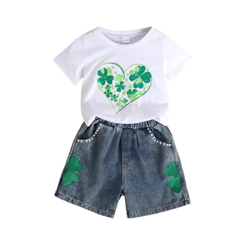 Image of Ayzozuy Kid Girl Clothes Shorts Set 2 Piece Outfits Summer Casual Short Sleeve Top and Shorts Set for Girls 4-7