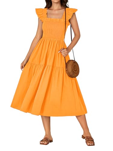 Image of Rooscier Women's A Line Smocked Midi Dress | Summer Sleeveless Square Neck Casual Sundress