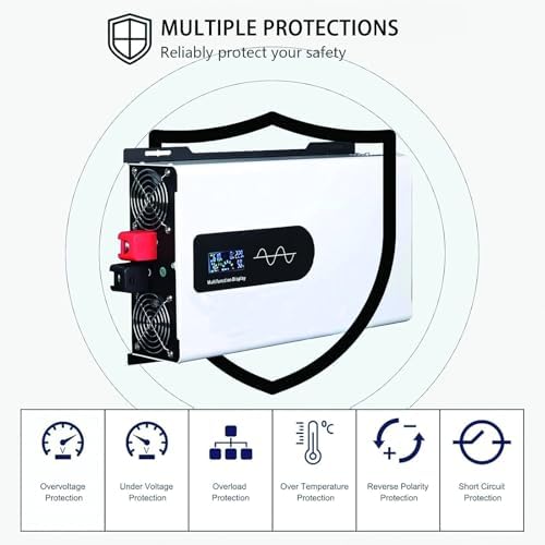 5000W-10000W Solar Inverter, Hybrid Pure Sine Wave Inverter DC 12V/24V/48V to AC 110V/220V, Perfect for Home & RV, 8000W High Efficiency Power Converter