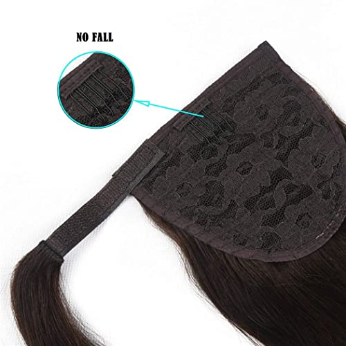 Image of Firstly Traders Human Hair Hairpieces Wrap Around Pony in Women Hair Extension Natural Straight Hair Extensions, 18 inches Dark Brown