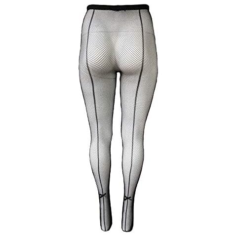 Yelete Killer Legs Women's Queen Plus Size Fishnet Pantyhose 168YD022Q, Black, Back Seam with Bow Tie Cover