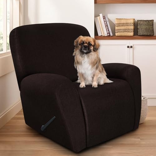 Image of ANARACHON Recliner Chair Covers Leather Look, 4 Pieces Recliner Covers Non Slip, Soft Slipcovers for Large Recliners, Furniture Protector Washable for Pets (1 Seater, 05 Chocolate)