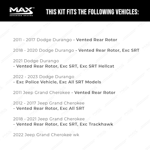 Image of MAX Advanced Brakes - Rear Brake Kit For 2011-2022 Jeep Grand Cherokee, 2011-2023 Dodge Durango (Vented Rear Rotors)| Carbon Ceramic Brake and Rotor Kit| Drilled Slotted Brake Rotors