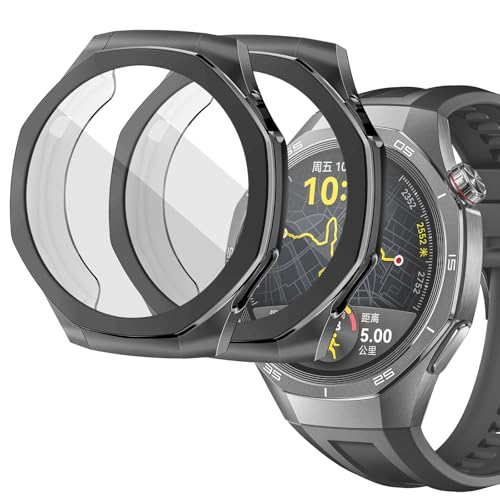 sciuU Cover Protettiva per HUAWEI GT 5 Pro 46mm, [2 Pezzi] Custodia con Protezione di Schermo in TPU Flessibile, Morbida Copertura Cornice Resistente per GT5 Pro Smartwatch - Nero + Nero