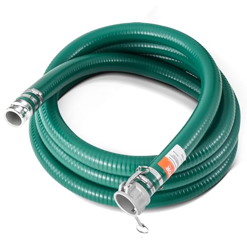 VEVOR Suction Hose 2 in x 20 ft Green High Quality Hose with Camlock Connectors and Aluminum Fittings Fit Various Pumps for Sewage Treatment Water Transportation and More Agricultural Purposes