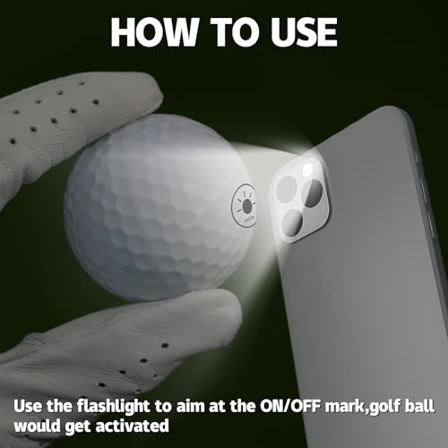 THIODOON Golfbälle, die im Dunkeln leuchten, durch Licht aktiviert, 7 Farben, bleiben beleuchtet, einfaches Ein- und Ausschalten mit Taschenlampe, leuchtende Golfbälle für nächtliches Golfen, 6er-Pack