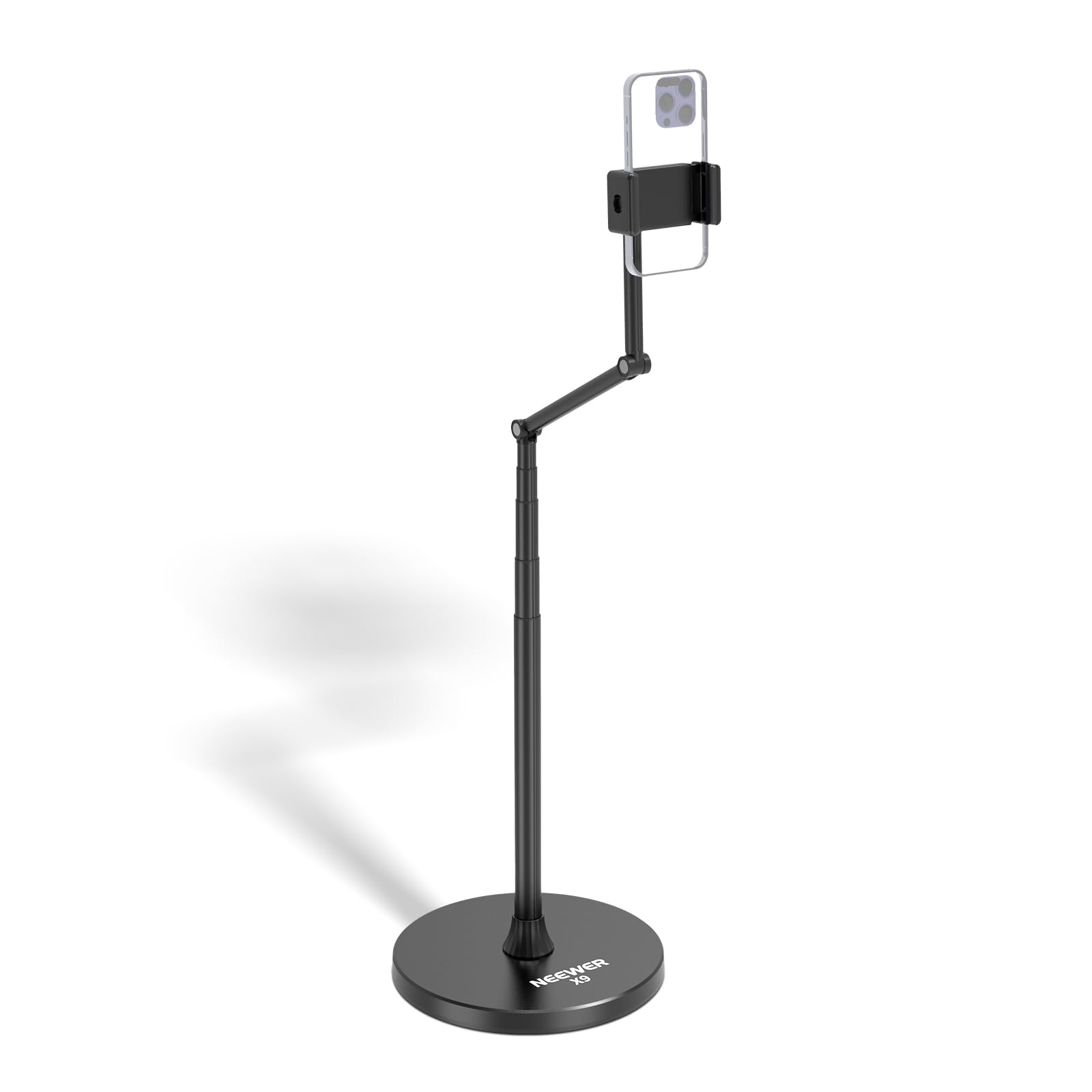NEEWER ENTRY LEVEL VERSION Supporto per Telefono da Pavimento, Porta Cellulare Regolabile da Comodino Tavolo Ufficio, Phone Holder Compatibile con iPhone Samsung Android per Video, Base in Metallo, X9