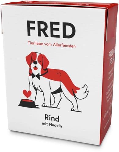 FRED Nassfutter Hund Rind mit Nudeln- Monoprotein- 50 % Rindfleisch in Lebensmittelqualität- Getreidefrei- mit Gemüse & Ölen- Alleinfuttermittel für Hunde- 390g Tetra Pak