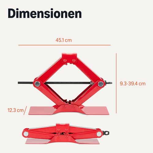 Amazon Basics Scherenheber,Tragbarer Wagenheber, 1,65 Kurze Tonne/1,5 Metrische Tonne/1,5 Tonne/1500 kg Kapazitat, Rot