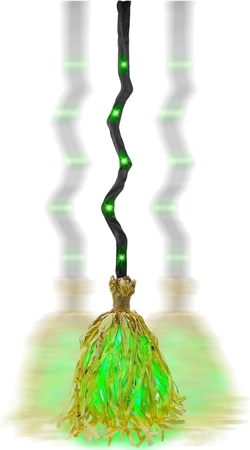 Floating Witches Broom Halloween Decor - Animated Light up Moving Broomstick with Spooky Sounds, Dancing Magic Witch Broom for Indoor Porch Halloween Party Decorations Props