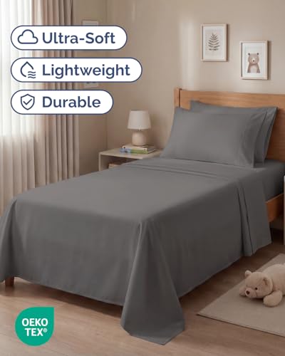 Image of Twin 4 Piece Bed Sheet Set - Comfy, Breathable & Cooling Sheets - Dark Grey | Ultra Soft Hotel Luxury Bedding Set with 8-16 Inch Deep Pockets, 1 Flat & 1 Fitted Sheet & 2 Pillowcases, Wrinkle & Fade Free