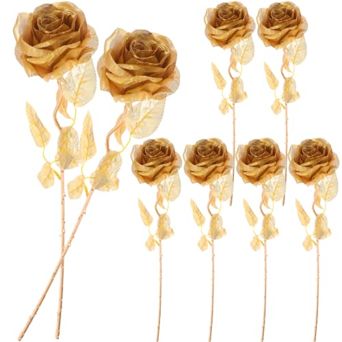 Rosas artificiales doradas de plástico y tela decorativas para centros de mesa de bodas 2