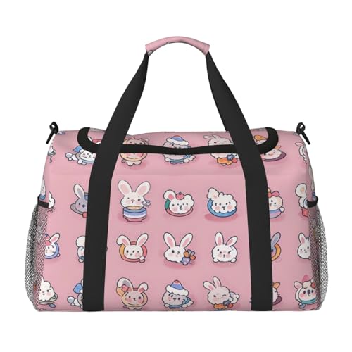 Charming Bunny Print Travel Duffel Bag for Men & Women, Foldable Travel Bags and Spacious Weekender Tote Bag for Storage Toiletry Luggage Personal Item