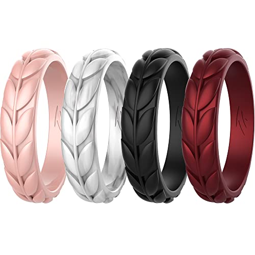 Zollen 4 Packs Olive Leaves Silicone Wedding Rings for Women,