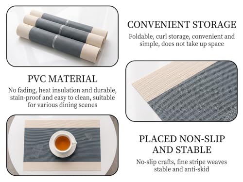 Image of Dribble PVC Placemats Set of 4 | Heat-Resistant, Washable, Waterproof Table Mats | Anti-Slip Dining Table Placemats for Kitchen & Home Decor - 45x30cm, Design - Olive Sand