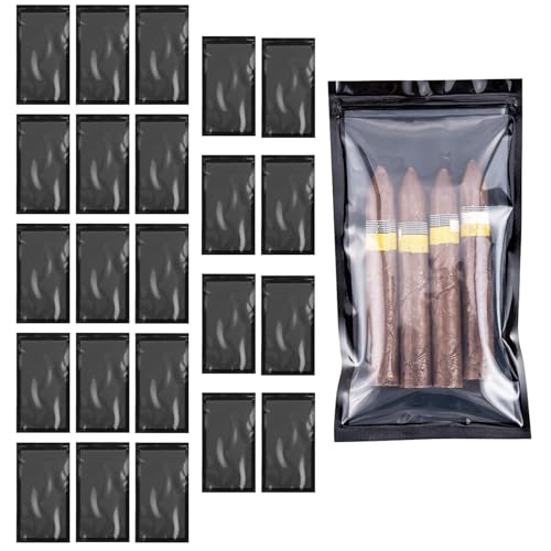 PEOKPIPLE Premium 24-Pack Reusable Cigar Humidor Bags with Humidity Control | 9.64x5.1 Ziplock Travel Case for Fresh Cigars | Leak-Proof & Durable Design (Black)