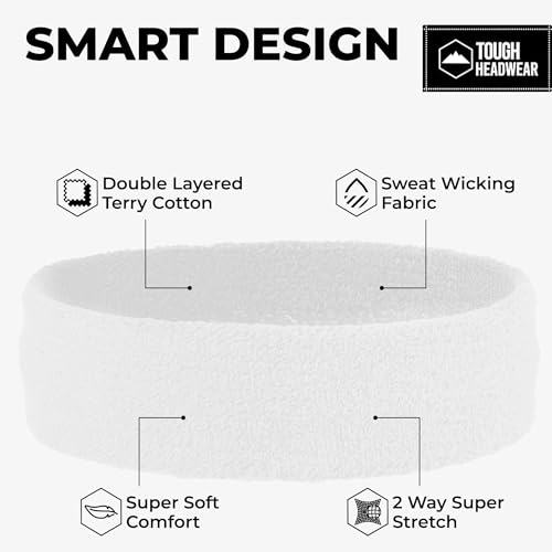 Image of Tough Headwear Terry Cloth Headband - Sweat-Wicking Running Head Band - Basketball Accessories - Headband for Washing Face