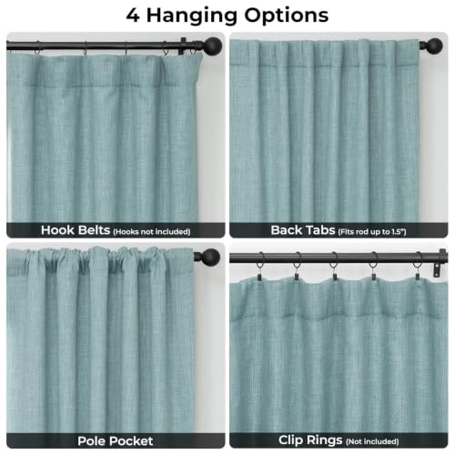 Image of HPD Half Price Drapes - Faux Linen Curtains for Living Room (1 Panel) - 100W X 120L - Extra Wide Textured Room Darkening Curtains for Bedroom 120 Inches Long - Drapes for Home Decor, Sea Thistle
