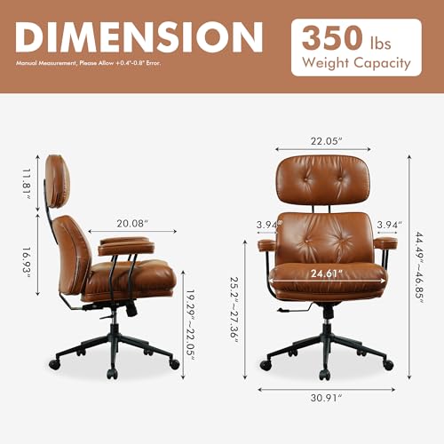 Image of High Back Executive Office Chair with Comfortable Deep Seat,Brown PU Leather Modern Office Chair,Ergonomic Big and Tall Computer Desk Chair with Lumbar Support(Light Brown)