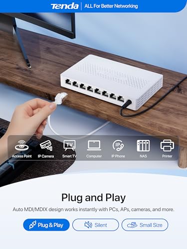 Image of Tenda 8 Port 2.5G Ethernet Switch, Multi-Gigabit 2.5Gb Ethernet Splitter | Unmanaged Network Switch, 8 x 2.5 Gigabit Ports, Plug & Play, Fanless Quiet, Desktop /Wall Mount, for Router, PC, NAS (SM108)