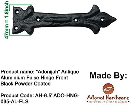 Image of Adonai Hardware Adonijah Aluminium Strap False or Faux or Dummy Hinge Front (6.5 inch x 4 Pack, Matte Black) for Barn Doors, Gates, Kitchen Cabinets, Wooden Box, Furniture, Cedar Chest, Trunks and Sheds