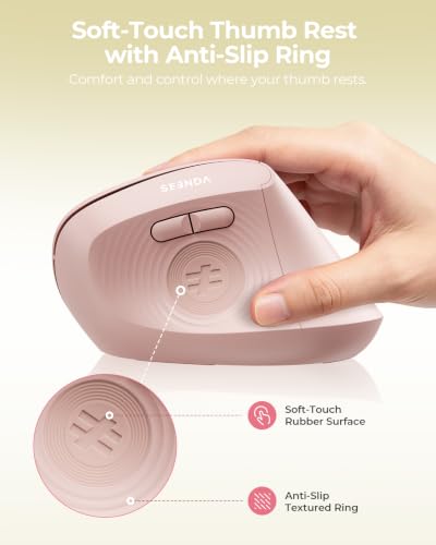 Image of seenda Ergonomic Wireless Mouse, MOU200 Vertical Bluetooth Mouse with 2.4G USB Receiver, Dual Bluetooth, Quiet Clicks, 52 Grip, 3-Level DPI, 116g Right Hand Mouse for Laptop PC Mac Android,Light Pink