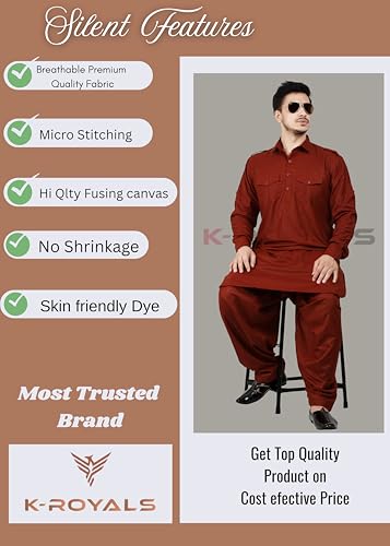 Image of K-ROYALS Men's Cotton Blend Pathani Kurta Pyjama Suit