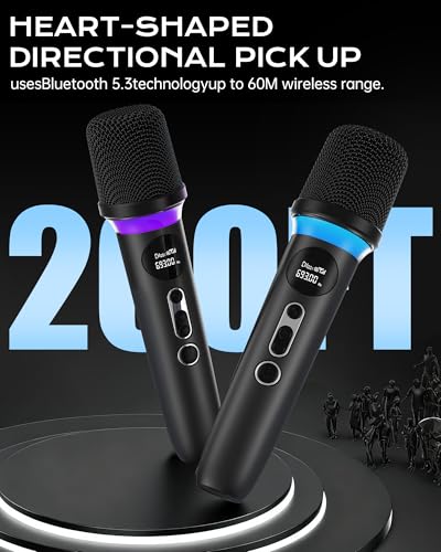 Microphone Wireless,Dual Handheld Microphone System with One-Touch Mute, Dynamic RGB Lighting,40H Duration & 200 FT Range,Rechargeable Karaoke Microphones for Singing,Weddings,Parties church,Speech - Image 3