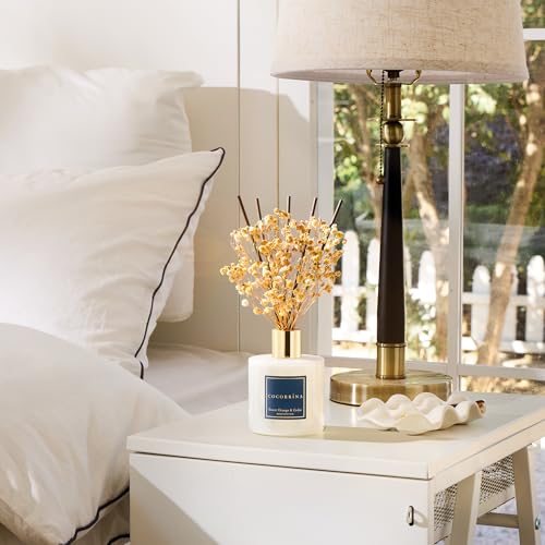 Image of COCORRINA Reed Diffuser - Sweet Orange & Cedar 6.7 Fl.oz Reed Diffuser Set with Sticks & Preserved Baby's Breath, Reed Diffuser for Home Bathroom Shelf Decor