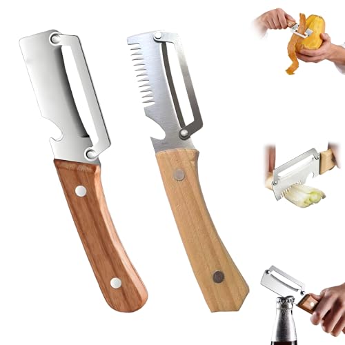 Pelapatate Multifunzione Professionale Con Lama In Acciaio Inox, Pela Patate E Verdure Per Sbuccia Mela, Gratta Squame Integrato E Apribottiglie, Set Utensili Cucina Ergonomico, 2Pc (C)