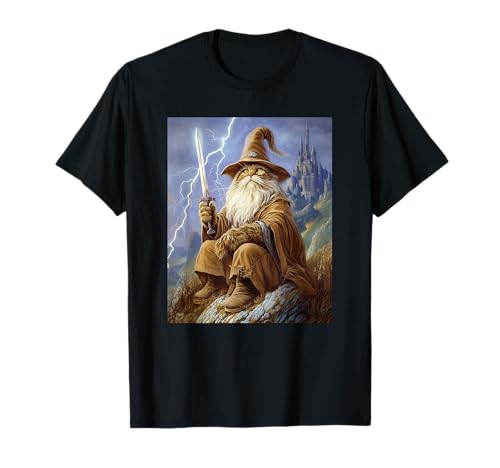 Dark Fantasy Feline Sorcerer Wizard Cat T-Shirt for Men Women