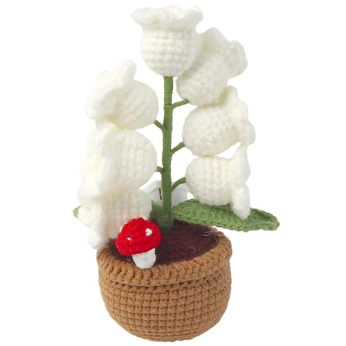 Machify Handmade Lily of The Valley Desk Lamp, Crocheted Night Light, Potted Floral Decor, Artificial Flower Arrangement, Tabletop Accent