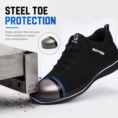 Image of GLANOUDUN Steel Toe Shoes for Men Lightweight Safety Toe Work Shoes Black