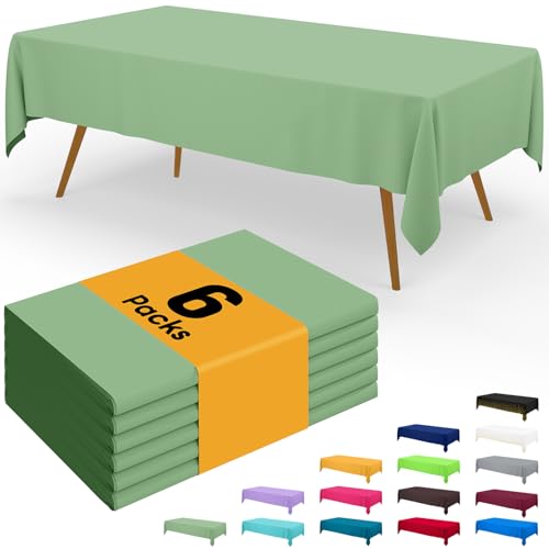 Image of Smiry Disposable Table Cloth - 6 Pack, 60 x 120 Inch Waterproof Rectangle Tablecloths for Parties, Decorative Plastic Table Cover, Leakproof & Sturdy, Sage Green