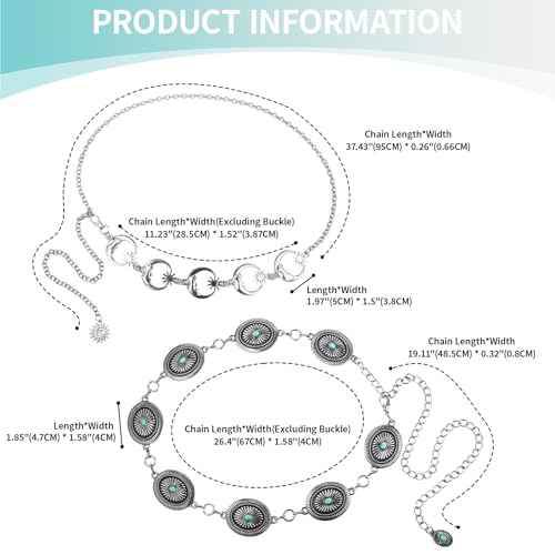 OIDEA Concho Belts for Women: 2PCS Adjustable Cowgirl Western Waist Chain Belt for Dresses Jeans Country Concert Outfit Gold4