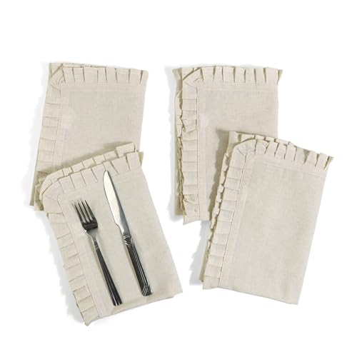FINGERCRAFT Ruffle Cloth Napkins Set of 4, 18 x 18 inch, Ivory