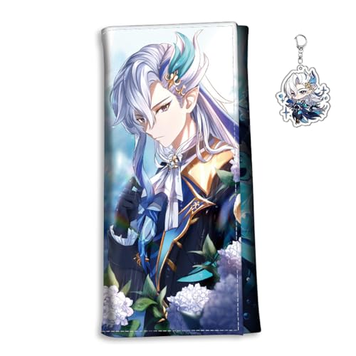 Genshin Impact Wallet for Men Women Bifold Wallet Kawaii Genshin Card Holder Purse Anime Xiao Venti, Free Keychain (Neuvillette-2)