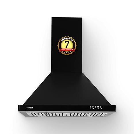 BLOWHOT Eva 60Cm chimney with POWERFUL 1000 M3/H Suction for all modular kitchen types, Efficient Push Buttons, 3 speed controls, 2- Baffle Filters, 2-Led Lights, 7 Years On Motor & 1 year of general warranty with FREE Installation Kit (Black - Eva S Bpc Chimney )