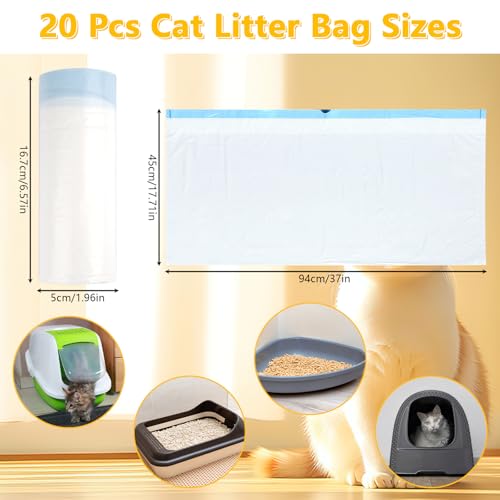 20 Stück Reißfeste Katzenklo Beutel, 95×45 cm Katzenklo Tüten, Dicke Katzentoilettenbeutel mit Zugbändern, Starke Tragfähigkeit Katzenstreubeutel