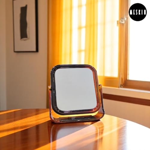 Image of MESKIN Dual-Sided Square Makeup Mirror - Stylish, Compact Mirror with Clear Reflection for Accurate Grooming and Beauty Care (Brown, Pack of 1)